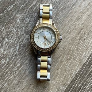 Silver and Gold Fossil Watch with Rhinestones